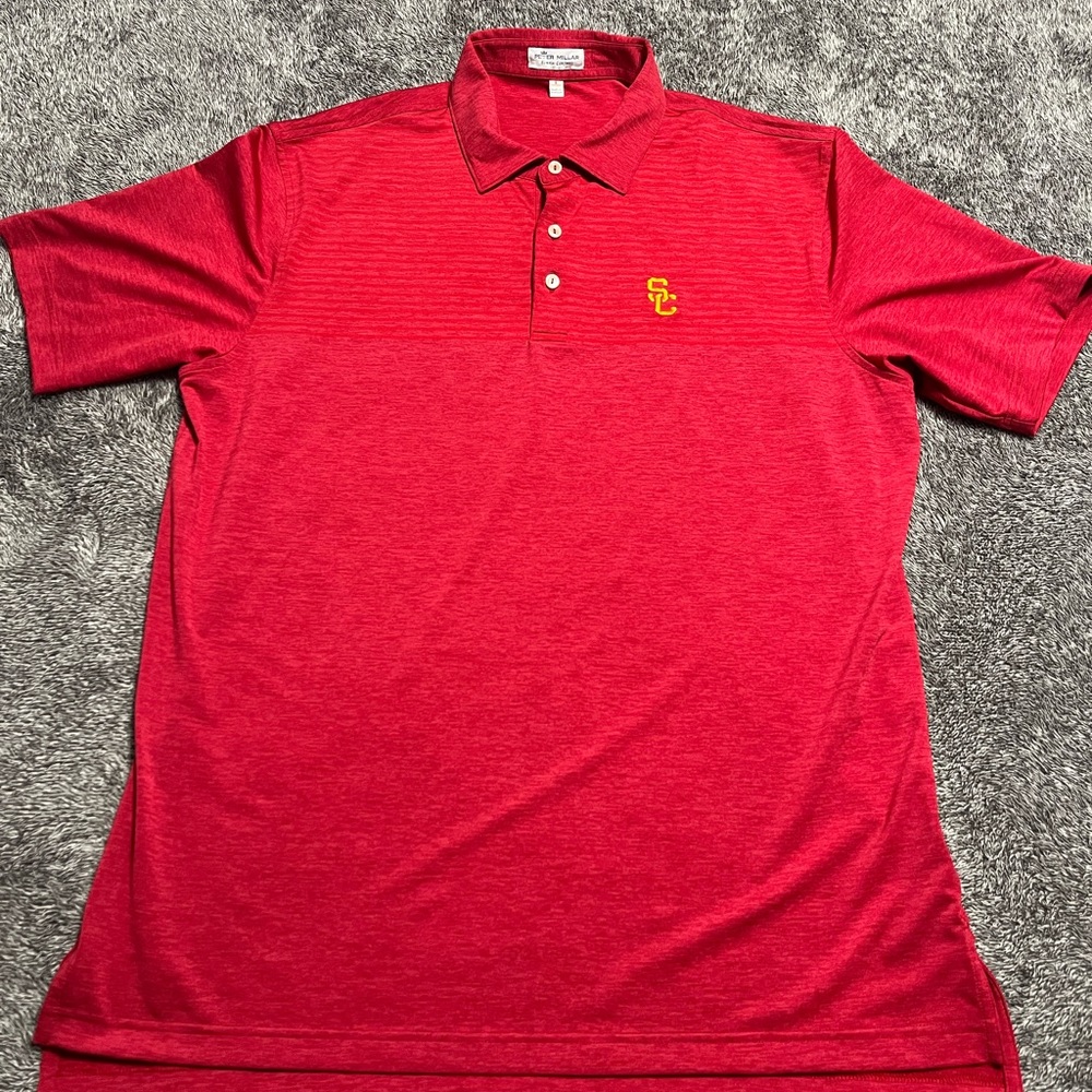 PETER MILLAR Summer Comfort Polo Shirt Mens Large L Red USC Trojans NCAA Golf